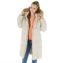 Board Angels Girls Long Puffer Jacket With Faux Fur Hood Ecru