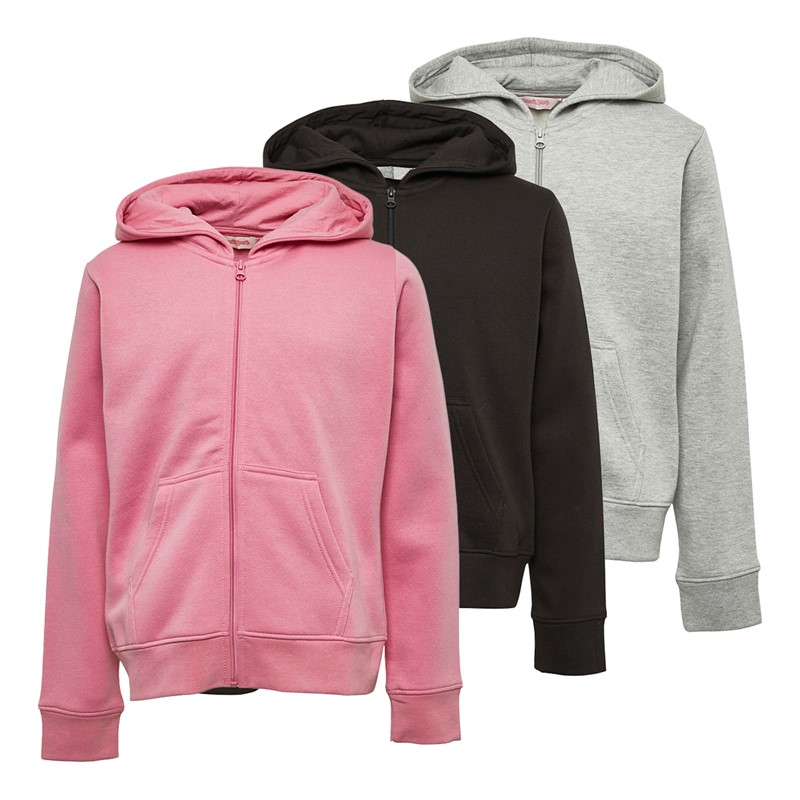 Board Angels Girls Three Pack Zip-Through Hoodies Black/Pink/Grey Marl