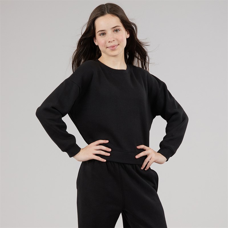 Board Angels Girls Sweatshirt Top And Wide Leg Joggers Tracksuit Black