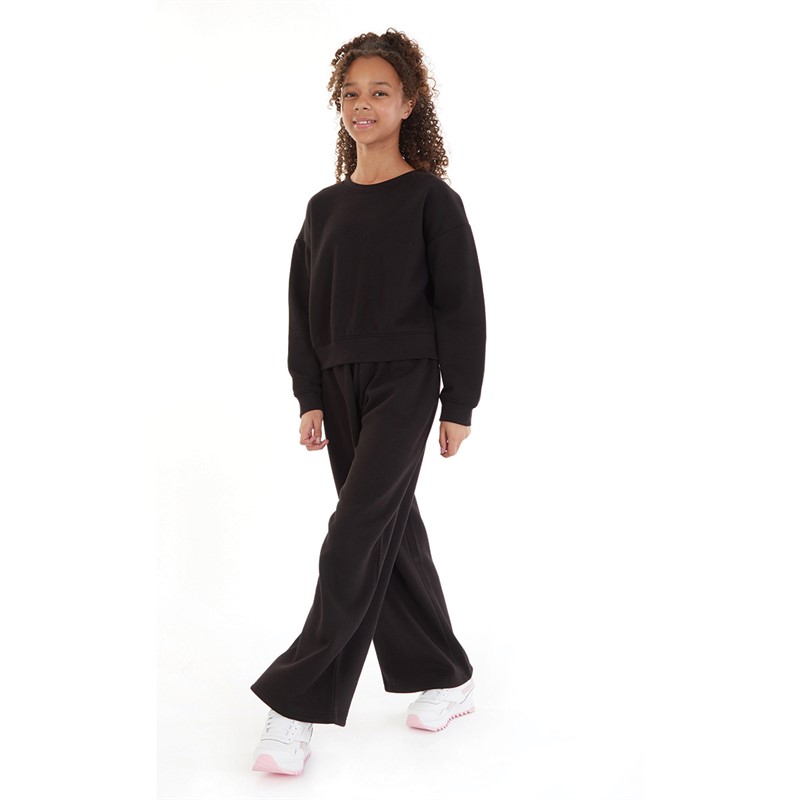 Board Angels Girls Sweatshirt Top And Wide Leg Joggers Tracksuit Black