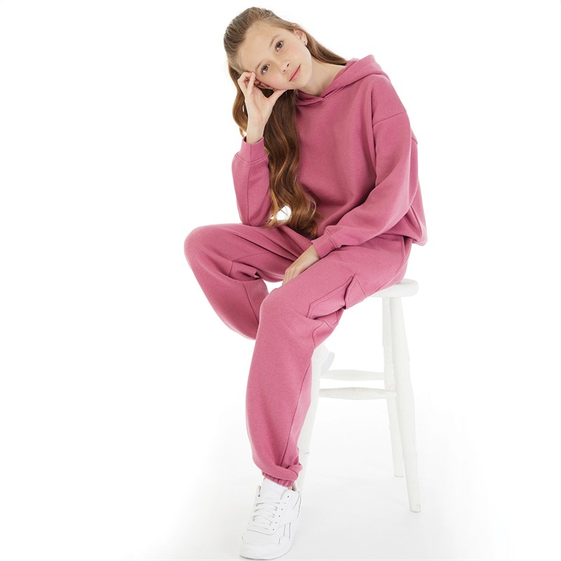 Board Angels Girls Hoodie And Cargo Joggers Tracksuit Pink/Rose Wine