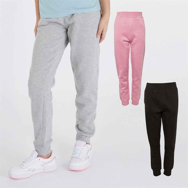 Board Angels Girls Three Pack Joggers Black/Pink/Grey Marl