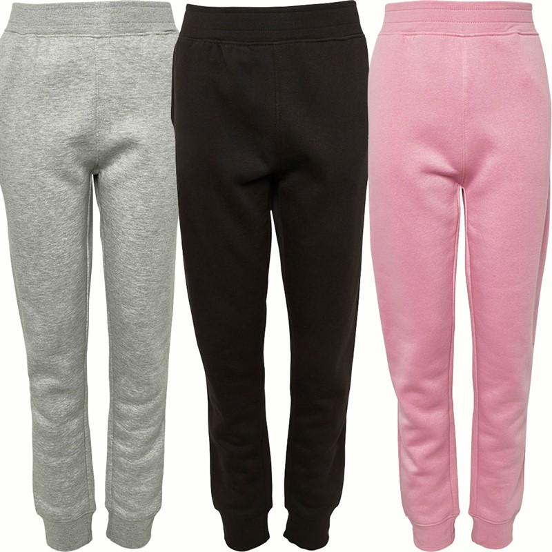 Board Angels Girls Three Pack Joggers Black/Pink/Grey Marl