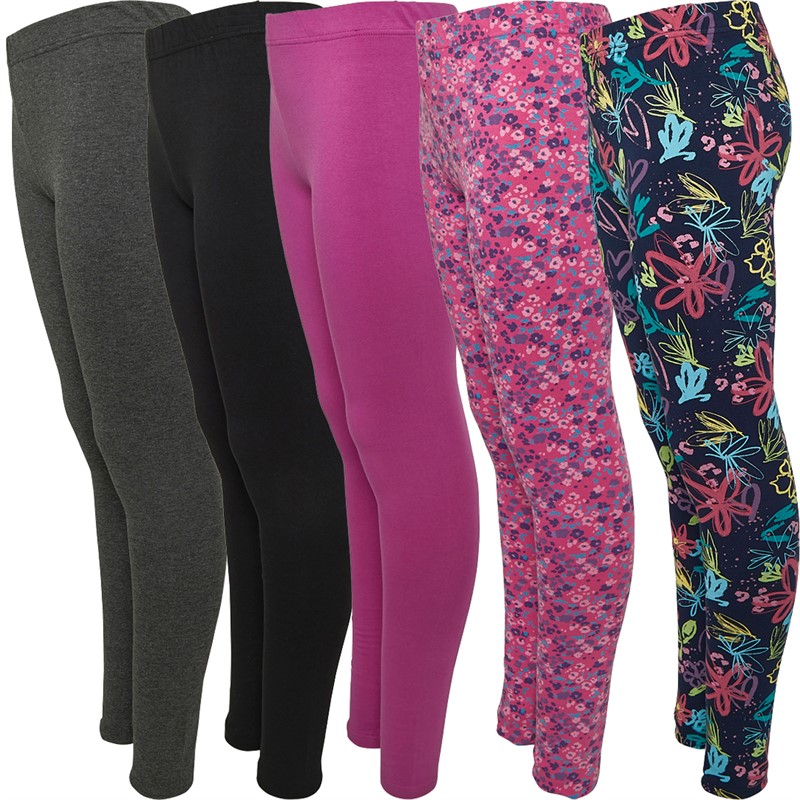 Board Angels Girls Five Pack Plain/Print Leggings Multi