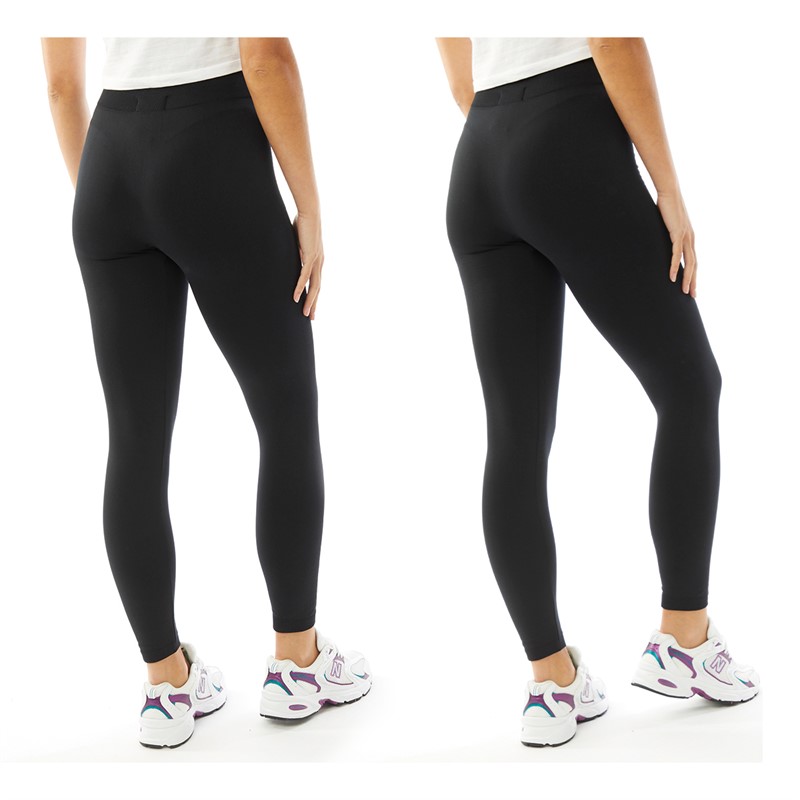 Board Angels Womens Two Pack Fleece Lined Plain Leggings Black