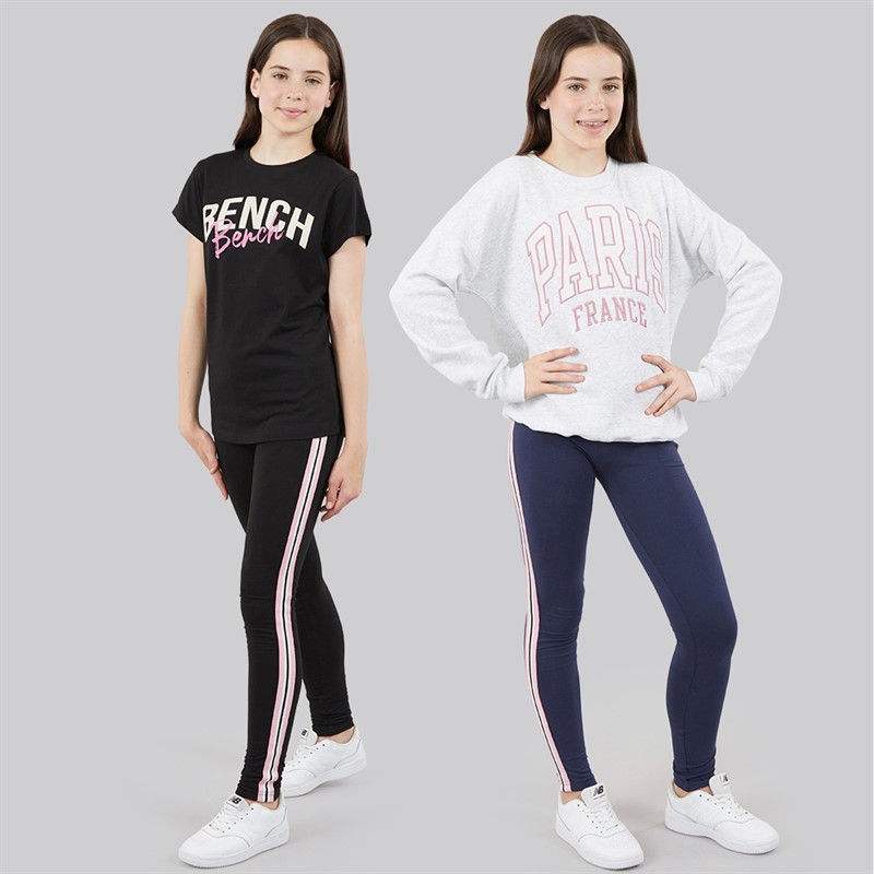 Board Angels Girls Two Pack Side Stripe Leggings Navy/Black