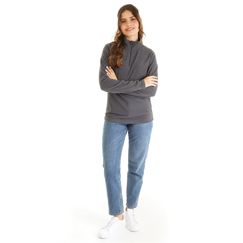 Board Angels Womens 1/4 Zip Microfleece Top Charcoal