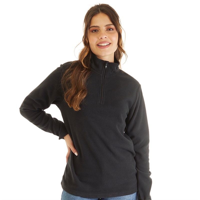 Board Angels Womens 1/4 Zip Microfleece Top Black