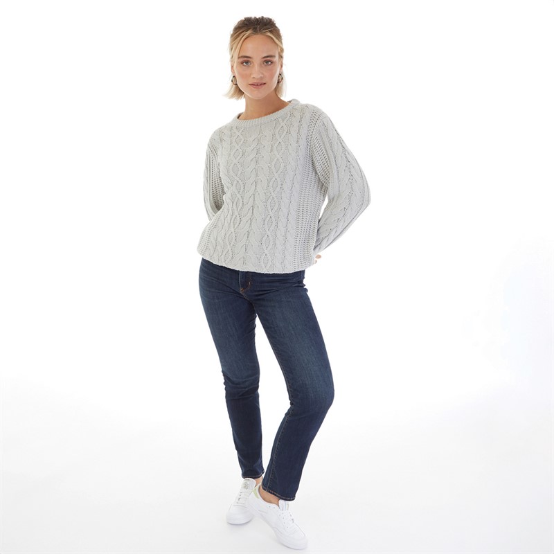 Board Angels Womens Cable Knit Sweater Grey Marl