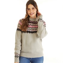 Board Angels Womens Fairisle Crew Neck Sweater Grey/Pink