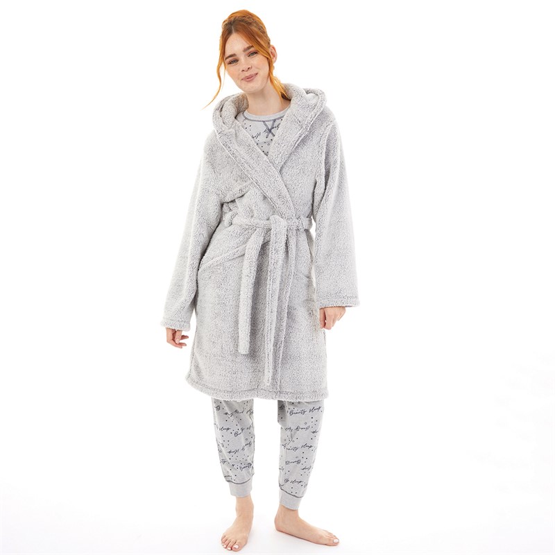 Board Angels Womens Wellsoft Hooded Robe Grey