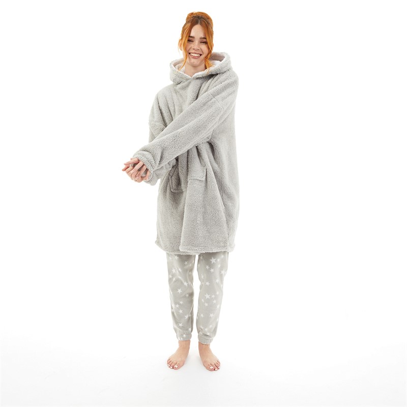 Board Angels Womens Oversized Blanket Hoodie Grey