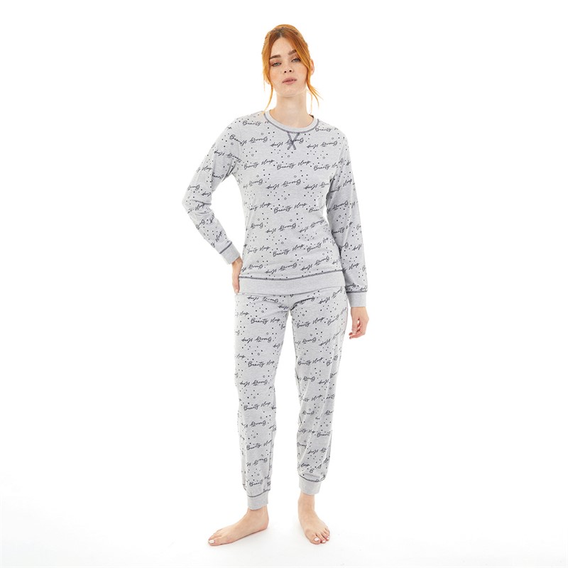 Board Angels Womens Long Sleeve Leopard Star Pyjama Set Grey/Multi Star