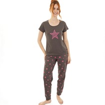 Board Angels Womens Short Sleeve Star Pyjama Set Grey/Pink