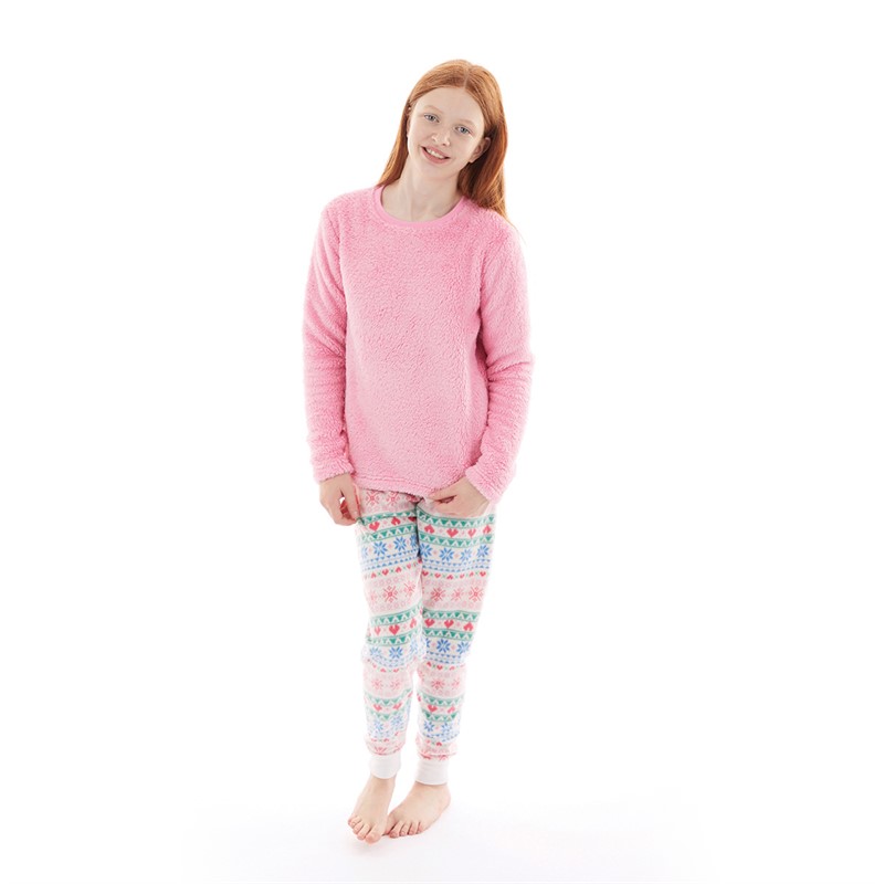 Board Angels Girls Snuggle Top And Fleece Pants Set Pink/Blue