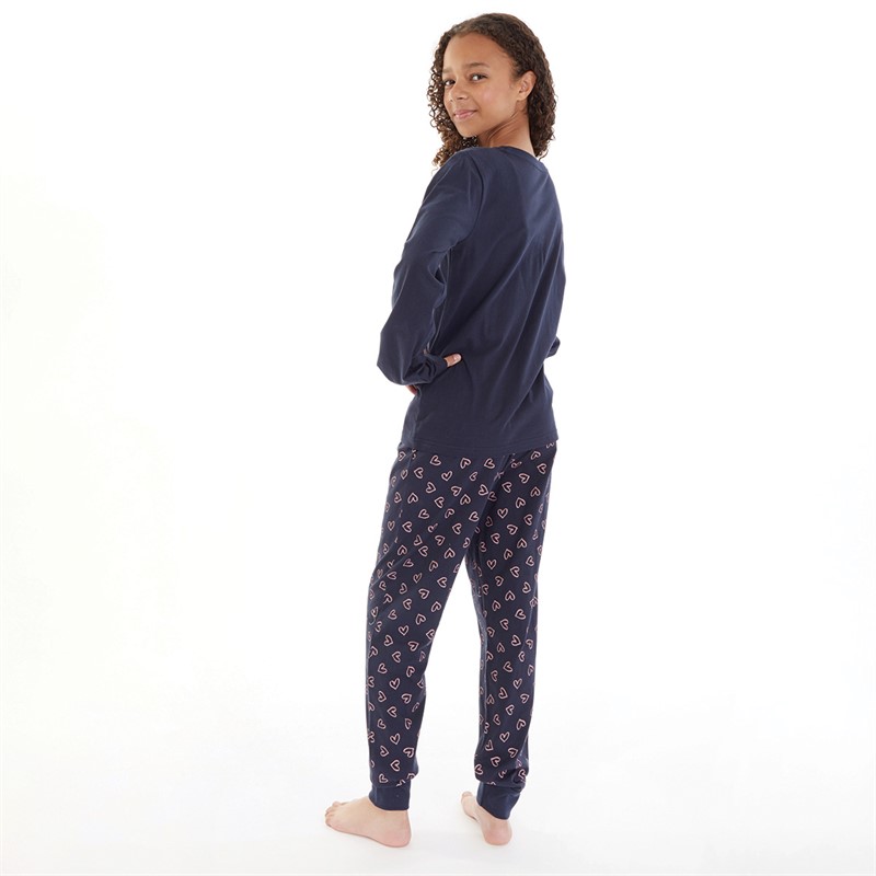 Board Angels Girls Heart Pyjama Set Navy