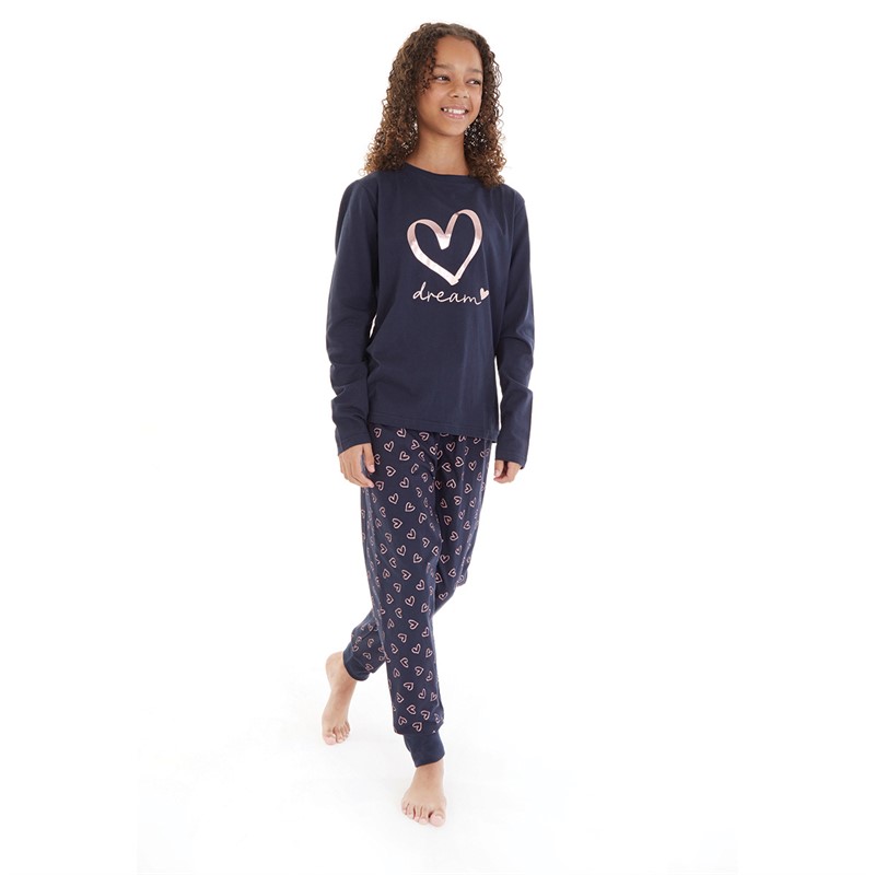 Board Angels Girls Heart Pyjama Set Navy