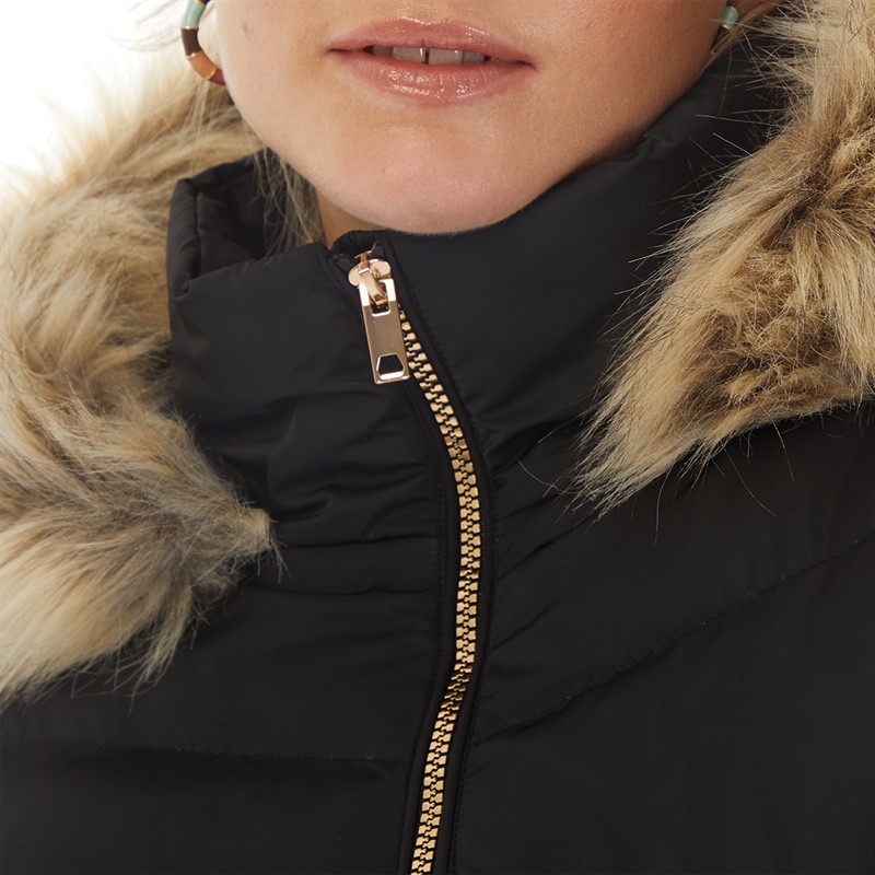 Petite black faux fur hood fitted puffer jacket online