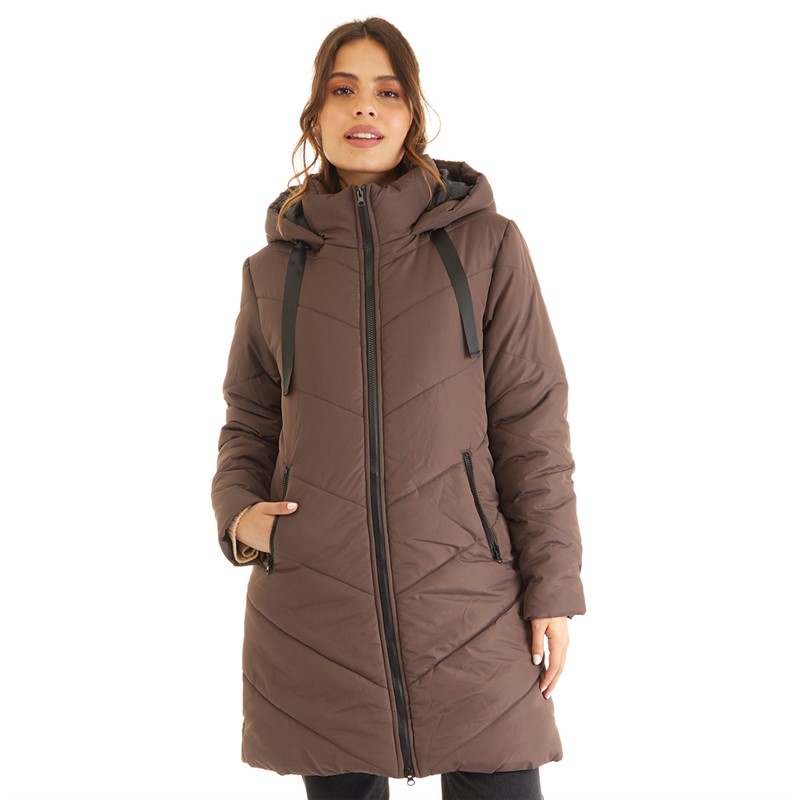 Board Angels Womens Chevron Puffer Jacket Chocolate