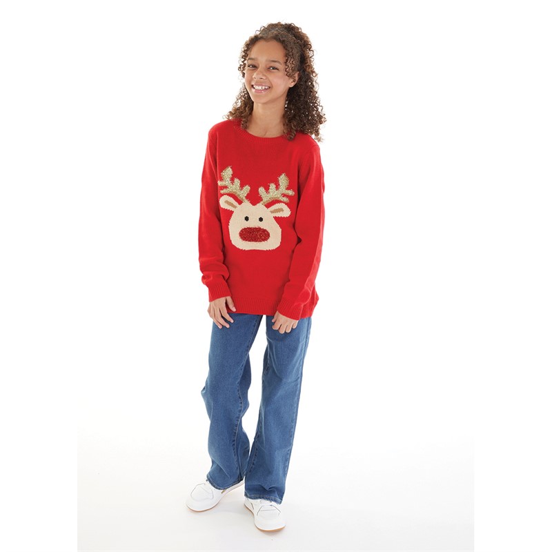 Board Angels Girls Rudolf Christmas Jumper Red