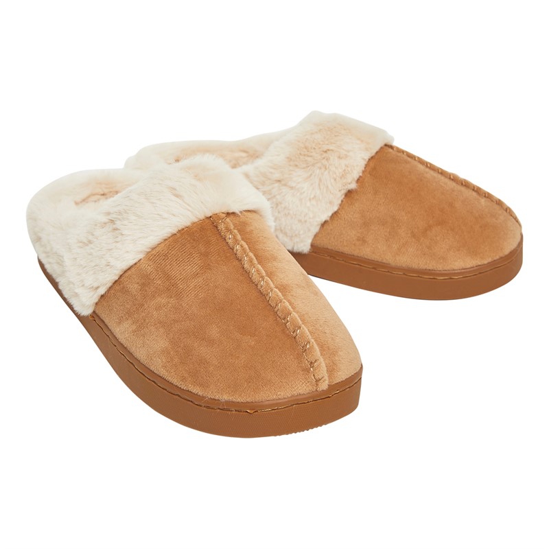 Board Angels Womens Zoe Faux Fur Lined Mule Slippers Chestnut