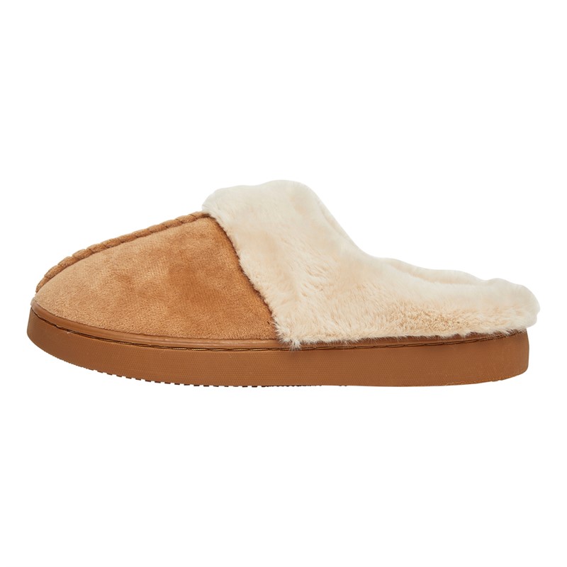 Board Angels Womens Zoe Faux Fur Lined Mule Slippers Chestnut