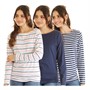 Board Angels Womens Stripe/Plain Three Pack Long Sleeved T-Shirts Navy/Pink