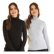 Board Angels Womens Roll Neck Plain Two Pack Grey Marl/Black