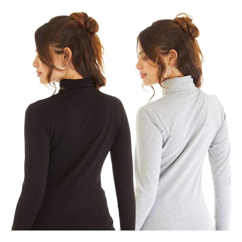 Board Angels Womens Roll Neck Plain Two Pack Grey Marl/Black