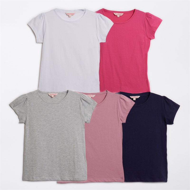 Board Angels Girls Five Pack Plain T-Shirts Multi