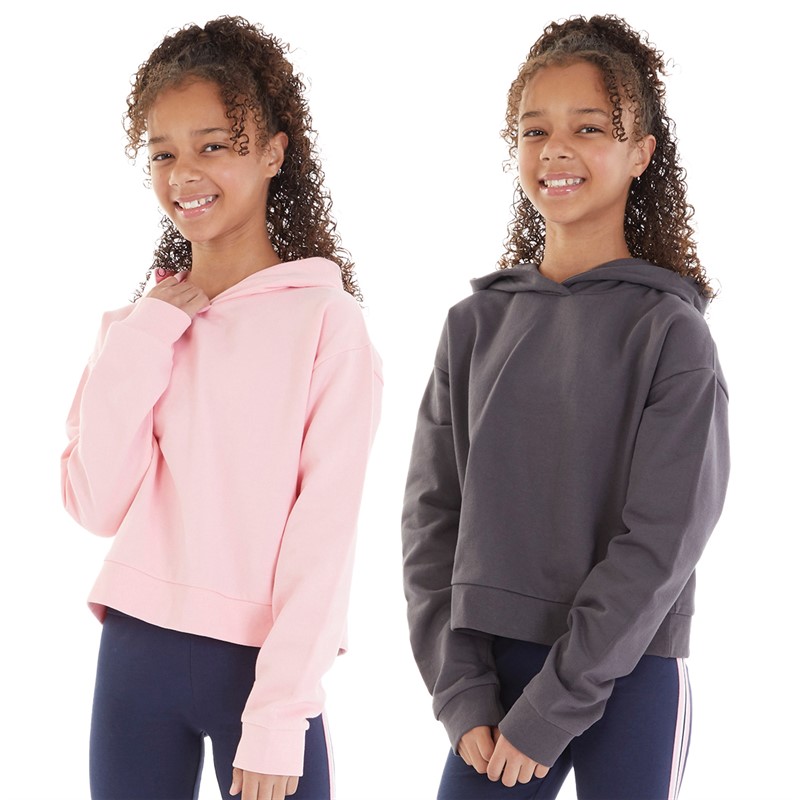 Board Angels Girls Two Pack Cropped Hoodies Pink/Charcoal