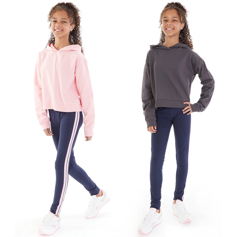 Board Angels Girls Two Pack Cropped Hoodies Pink/Charcoal