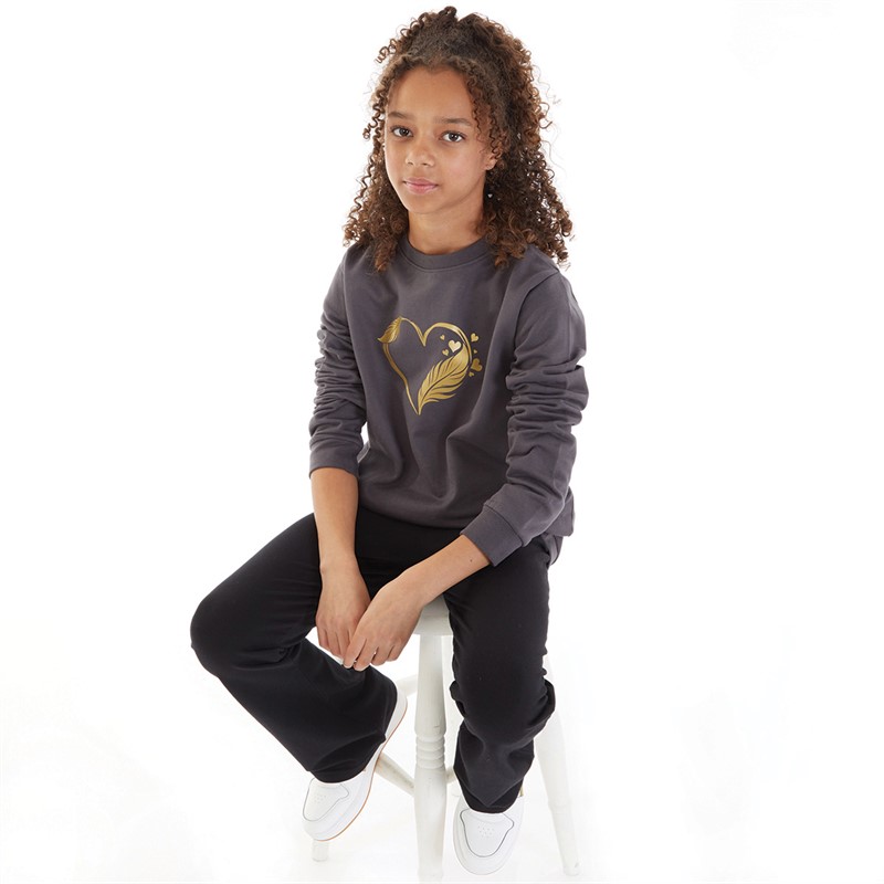 Board Angels Girls Sweatshirt And Flared Leggings Set Charcoal/Black