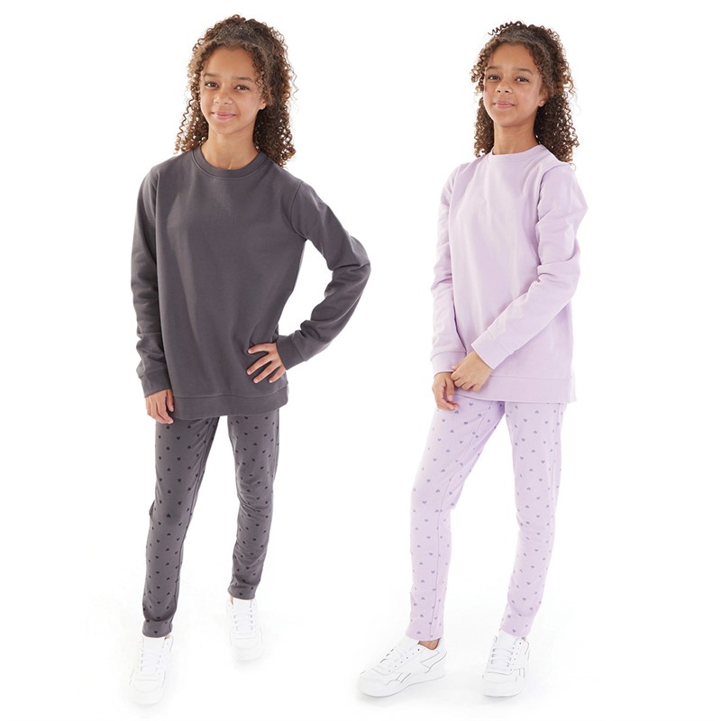 Board Angels Girls Two Pack Sweatshirt And Leggings Sets Lilac/Charcoal