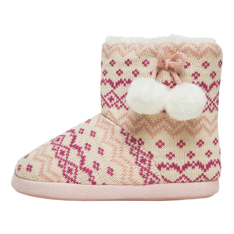 Board Angels Girls Fairisle Bootee Slippers Pink