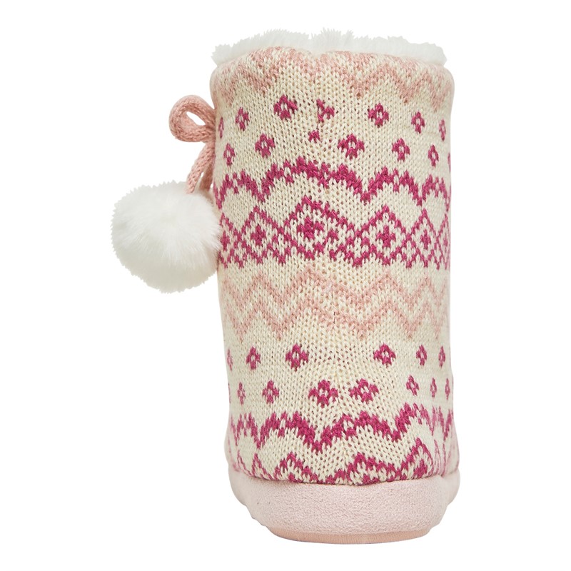 Board Angels Girls Fairisle Bootee Slippers Pink