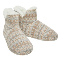 Board Angels Womens Fairisle Sherpa Lined Bootee Slippers Cream/Multi