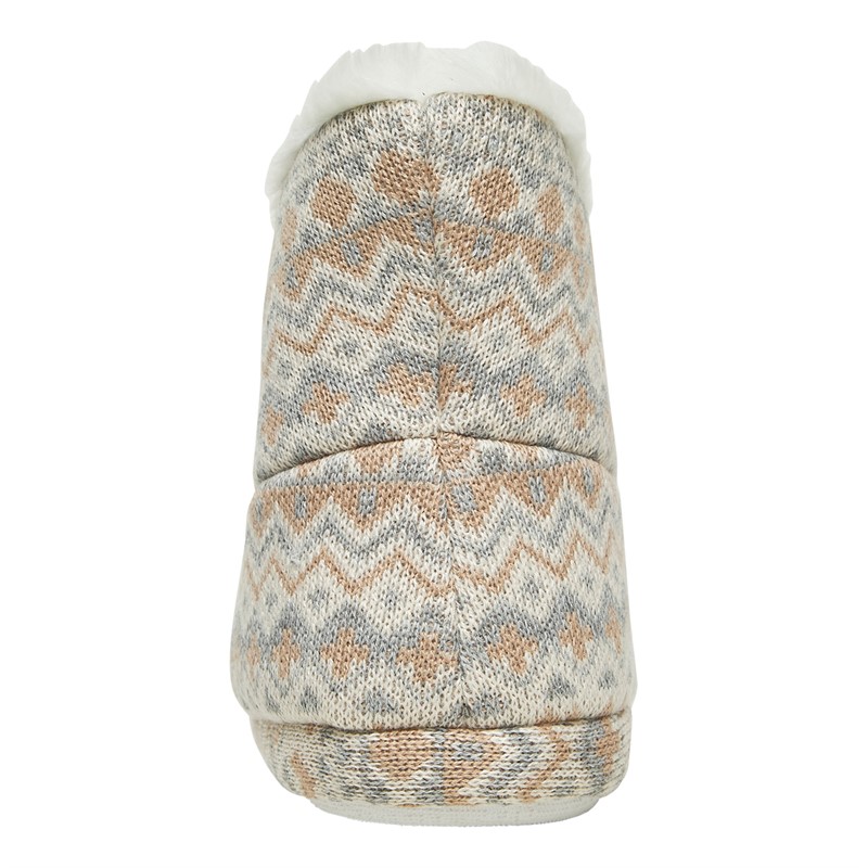 Board Angels Womens Fairisle Sherpa Lined Bootee Slippers Cream/Multi