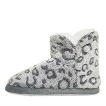 Board Angels Womens Leopard Print Bootee Slipper Grey