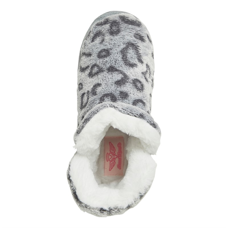 Board Angels Womens Leopard Print Bootee Slipper Grey