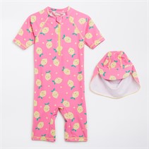 Board Angels Girls Sun Suit And Sun Hat Pink/Yellow