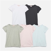 Board Angels Girls Five Pack T-Shirts White/Charcoal/Grey Marl/Pastel Pink/Pastel Blue