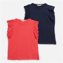 Board Angels Womens Broderie Anglaise Two Pack T-Shirts Navy/Fuscia Pink