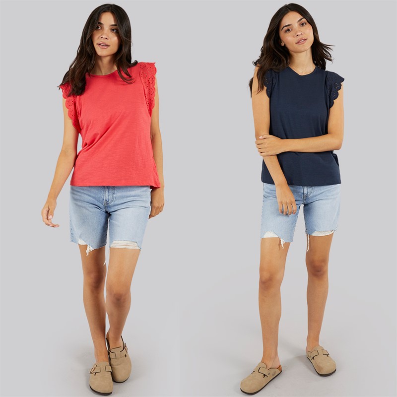 Board Angels Womens Broderie Anglaise Two Pack T-Shirts Navy/Fuscia Pink