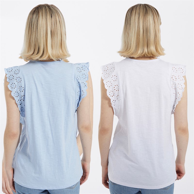 Board Angels Womens Broderie Anglaise Two Pack T-Shirts White/Blue