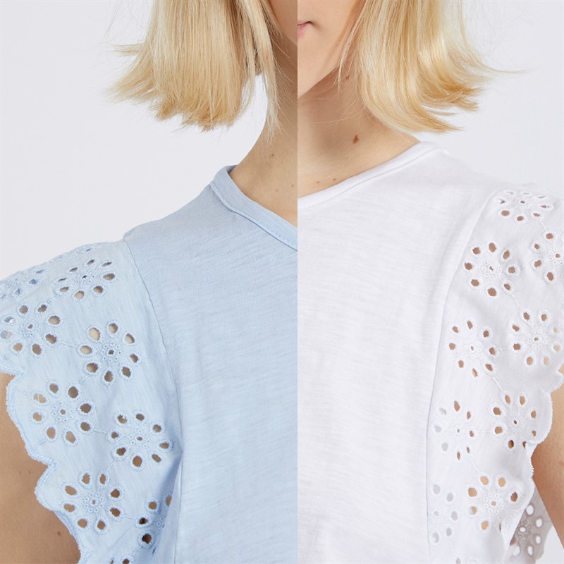Board Angels Womens Broderie Anglaise Two Pack T-Shirts White/Blue