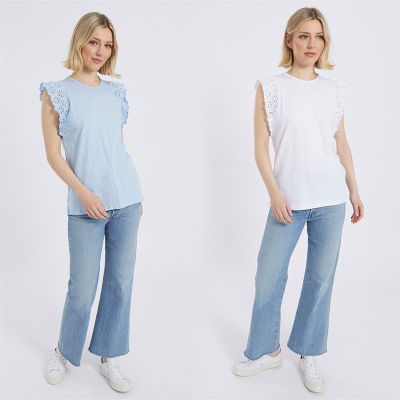 Board Angels Womens Broderie Anglaise Two Pack T-Shirts White/Blue