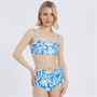Board Angels Womens Bandeau Top And Knot Midi Waist Bikini Bottoms Set Blue Tropical