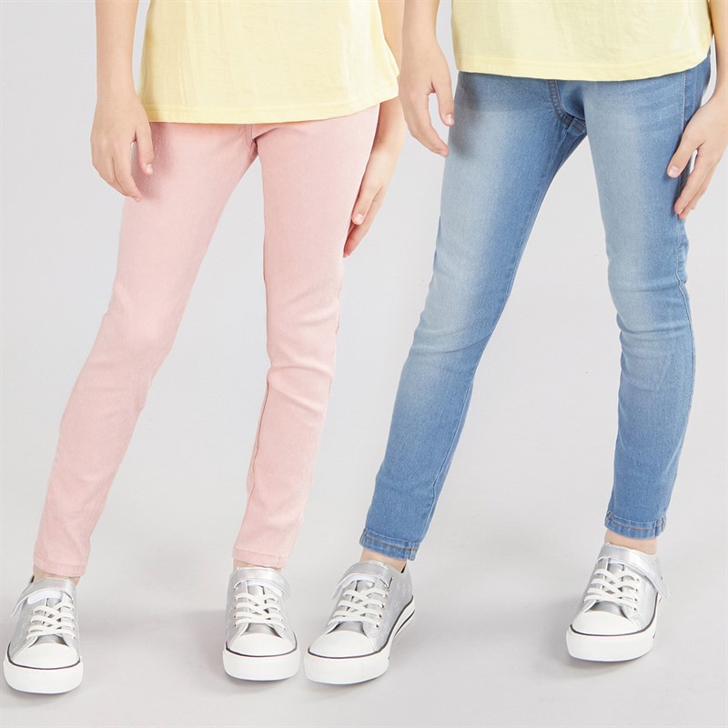 Girls Two Pack Jeggings Mid Wash/Pink - Size 11/12Y