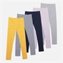 Board Angels Girls Five Pack Plain/Printed Leggings Multi